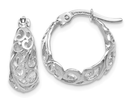 Ornate Tapered Round Hoop Earrings in 14k White Gold, 16mm (5 8 Inch) Online