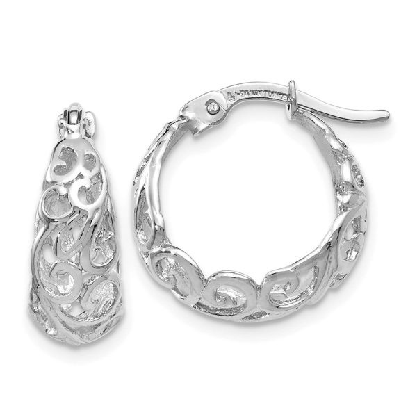 Ornate Tapered Round Hoop Earrings in 14k White Gold, 16mm (5 8 Inch) Online