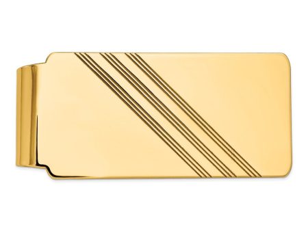 Men s 14k Yellow Gold Diagonal Striped Wide Money Clip Online Sale