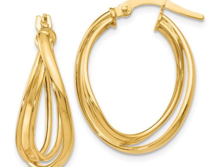 Triple Polished Twist Hoop Earrings in 14k Yellow Gold, 21mm For Discount