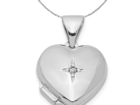 12mm Diamond Accent Heart Shaped Locket in Sterling Silver Necklace Cheap