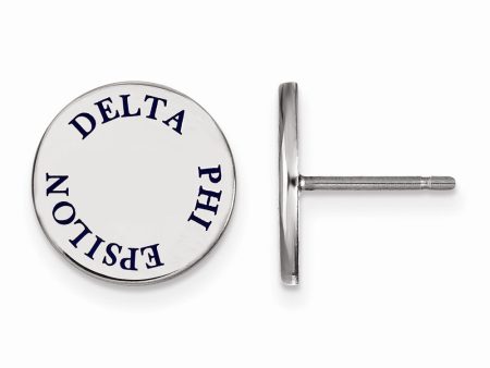 Sterling Silver Delta Phi Epsilon Blue Enamel Post Earrings For Sale