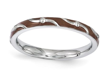 2.5mm Sterling Silver Stackable Expressions Brown Enamel Band on Sale