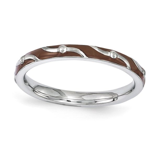 2.5mm Sterling Silver Stackable Expressions Brown Enamel Band on Sale