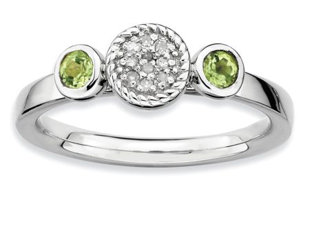 Sterling Silver Stackable Peridot and .05 Ctw HI I3 Diamond Ring For Sale