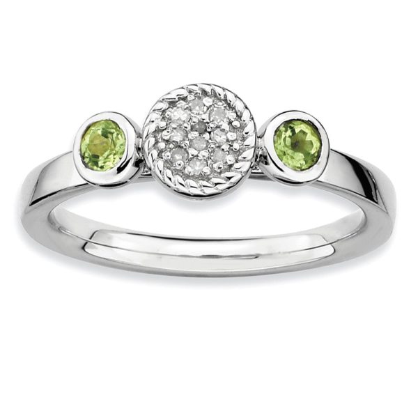 Sterling Silver Stackable Peridot and .05 Ctw HI I3 Diamond Ring For Sale