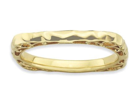 2.25mm Stackable 14K Gold Plated Silver Square Hammered Band on Sale