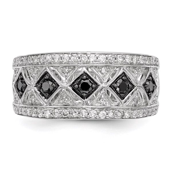 1 2 Ctw Black & White Diamond 9mm Tapered Ring in Sterling Silver Cheap