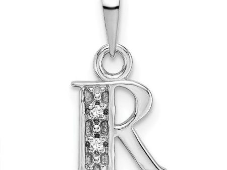 The Chloe Mini Diamond Accent Initial R Pendant in 14k White Gold Cheap