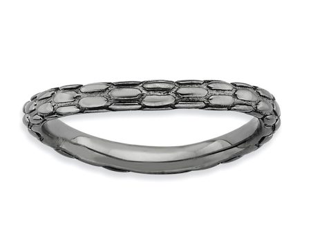 2.25mm Stackable Black Plated Silver Curved Dragon Skin Band Fashion