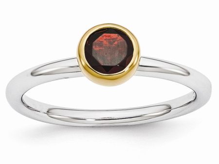 Two Tone Sterling Silver Stackable 5mm Round Garnet Ring Discount