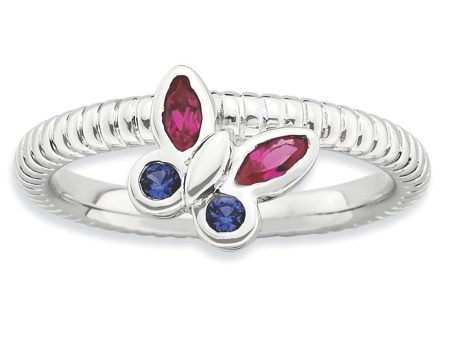 Sterling Silver Stackable Created Ruby Created Sapphire Butterfly Ring Sale