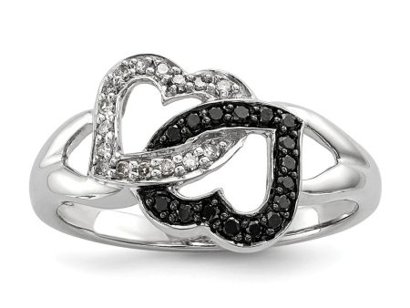 1 8 Ctw Black & White Diamond Double Heart Ring in Sterling Silver Online Sale