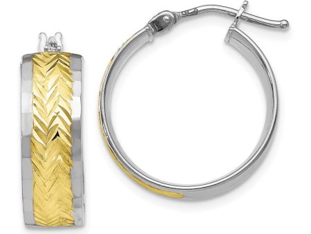 10k White Gold & Yellow Rhodium Diamond Cut Round Hoop Earrings, 18mm Online Hot Sale