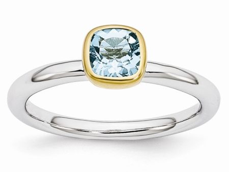 Two Tone Sterling Silver Stackable 5mm Cushion Blue Topaz Ring Online Sale