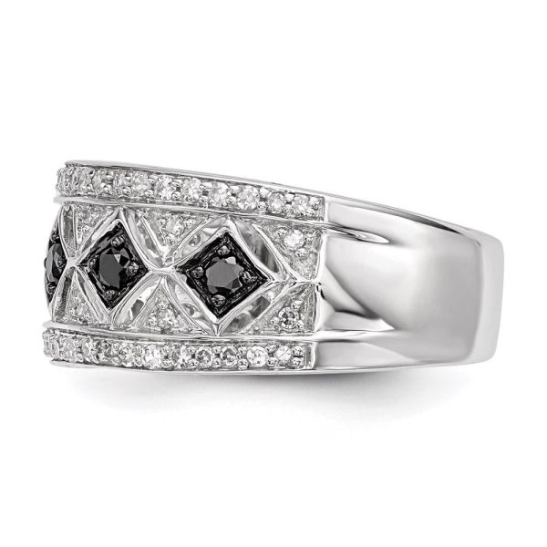 1 2 Ctw Black & White Diamond 9mm Tapered Ring in Sterling Silver Cheap