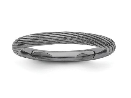 2.5mm Textured Black Plated Sterling Silver Stackable Band For Sale