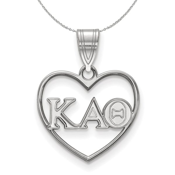 Sterling Silver Kappa Alpha Theta Heart Pendant Greek Necklace For Cheap