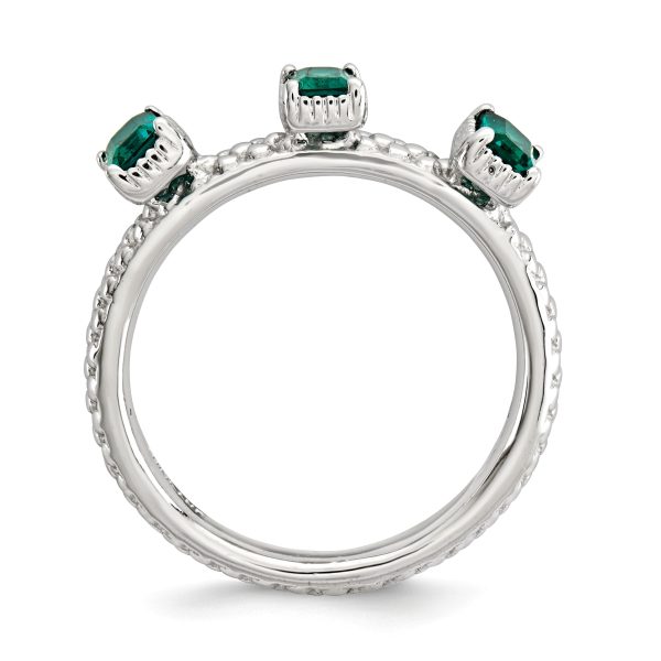 Sterling Silver Stackable Created Emerald Octagon Three Stone Ring Online Hot Sale