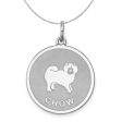 Sterling Silver Laser Etched Chow Dog 19mm Necklace Cheap