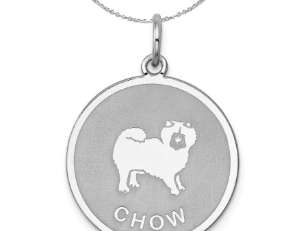 Sterling Silver Laser Etched Chow Dog 19mm Necklace Cheap