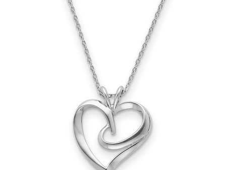 Rhodium Plated Sterling Silver Hugging Heart Necklace, 18 Inch on Sale