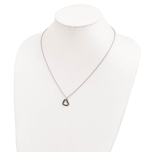 1 2 Cttw Black & White Diamond 13mm Heart Necklace in Sterling Silver For Sale