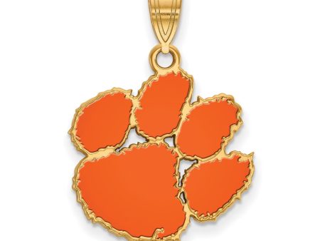 14k Gold Plated Silver Clemson U Large Enamel Pendant For Discount