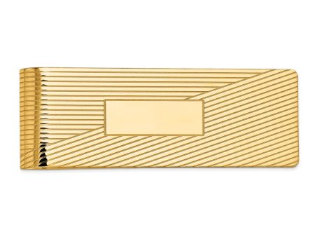 Men s 14k Yellow Gold Striped Fold-Over Money Clip, 20mm wide Hot on Sale