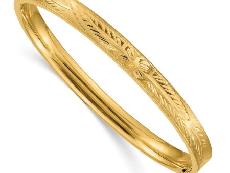 6mm 14k Yellow Gold Diamond Cut Concave Hinged Bangle Bracelet, 8 Inch Hot on Sale