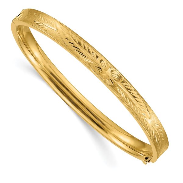 6mm 14k Yellow Gold Diamond Cut Concave Hinged Bangle Bracelet, 8 Inch Hot on Sale