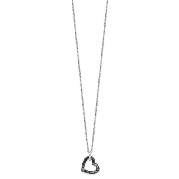 1 2 Cttw Black & White Diamond 13mm Heart Necklace in Sterling Silver For Sale