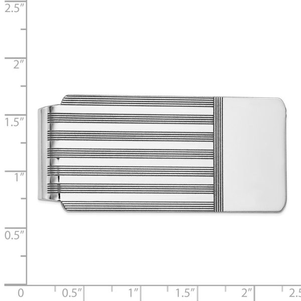 Men s 14k White Gold Striped Engravable Edge Fold-Over Money Clip Online