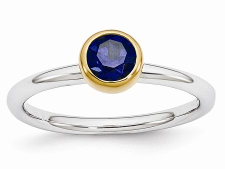 Two Tone Sterling Silver Stackable 5mm Round Created Sapphire Ring Online now