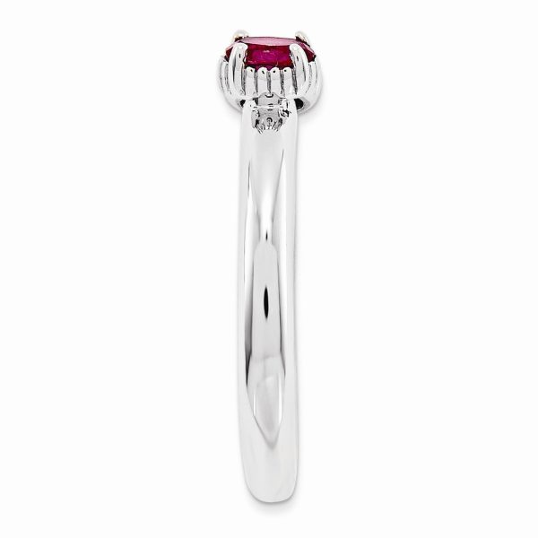 Sterling Silver Stackable Created Ruby Oval Two Stone Ring Sale