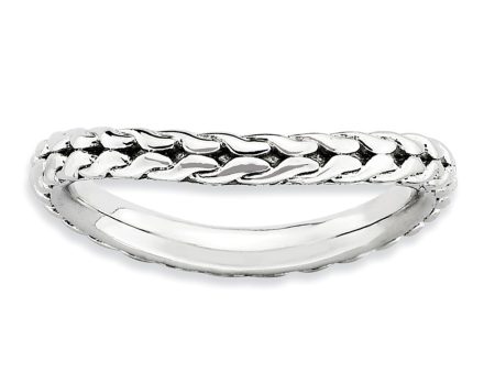 2.25mm Stackable Sterling Silver Curved Wheat Pattern Polished Band Discount