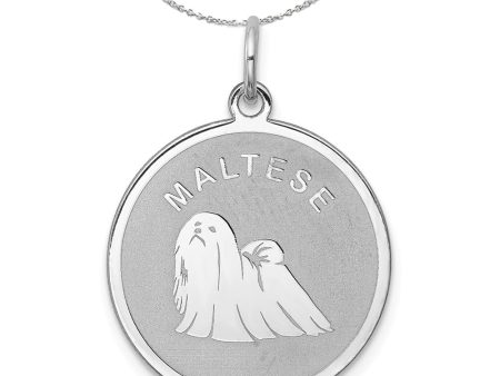 Sterling Silver Laser Etched Maltese Dog 19mm Necklace Online now