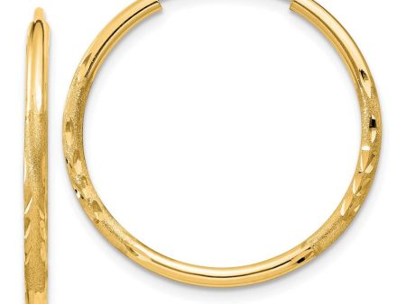 1.5mm x 25mm 14k Yellow Gold Satin Diamond-Cut Endless Hoop Earrings Online now