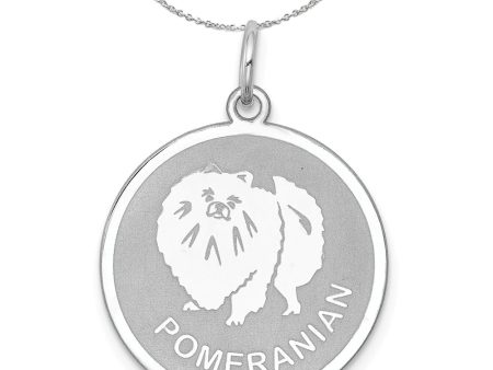 Sterling Silver Laser Etched Pomeranian Dog 19mm Necklace For Discount