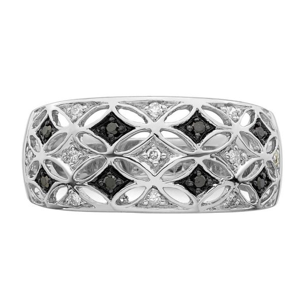 1 8 Ctw Black & White Diamond 9mm Tapered Sterling Silver Ring Online Hot Sale