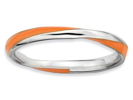 2.5mm Silver Twisted Orange Enameled Stackable Band Hot on Sale