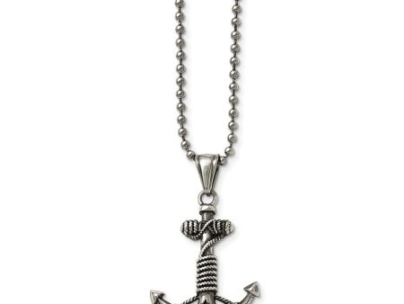 Antiqued Anchor Necklace in Stainless Steel, 24 Inch Fashion