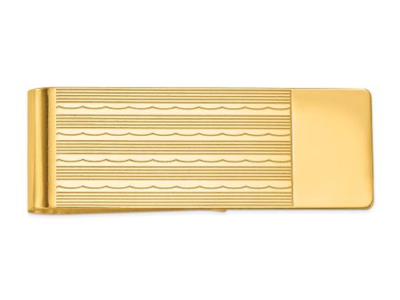 Men s 14k Yellow Gold Striped Engravable Edge Fold-Over Money Clip Sale