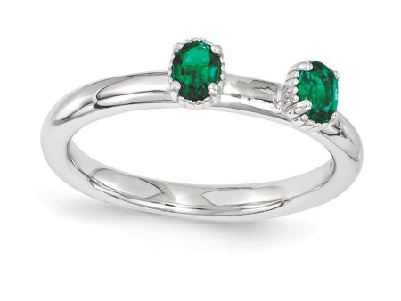 Sterling Silver Stackable Created Emerald Oval Two Stone Ring Online Hot Sale