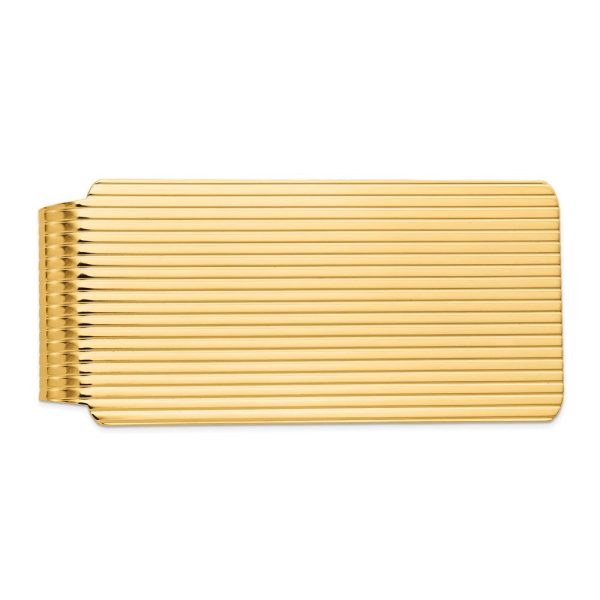 Men s 14k Yellow Gold Striped Wide Fold-Over Money Clip Online Hot Sale