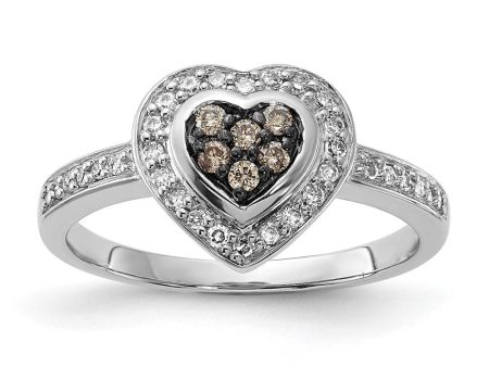 1 4 Ctw Champagne & White Diamond 10mm Heart Ring in Sterling Silver Online Hot Sale