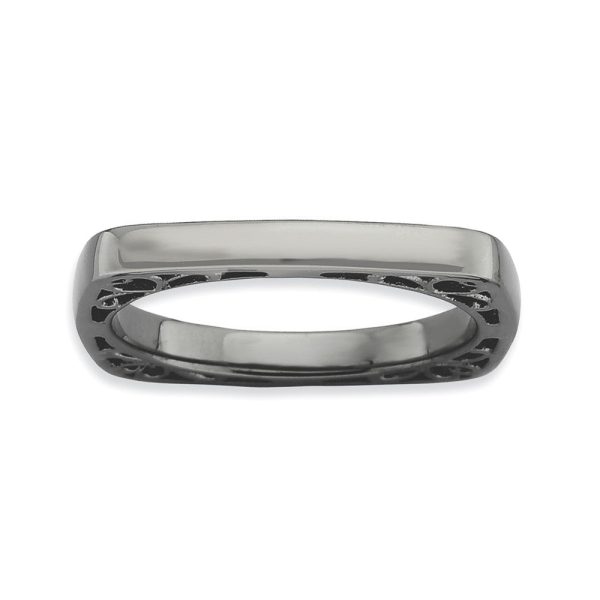 2.25mm Stackable Black Plated Silver Square Side Scroll Band Online now