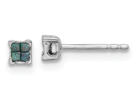 1 8 Ctw Blue Princess Cut Diamond 4mm Stud Earrings in Sterling Silver For Sale