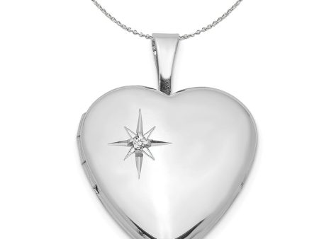 16mm Diamond Star Design Heart Shaped Silver Locket Necklace Fashion