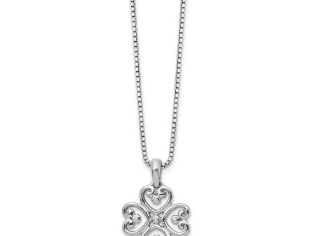 4 Heart Diamond Clover Necklace in Rhodium Plated Silver, 18-20 Inch For Cheap